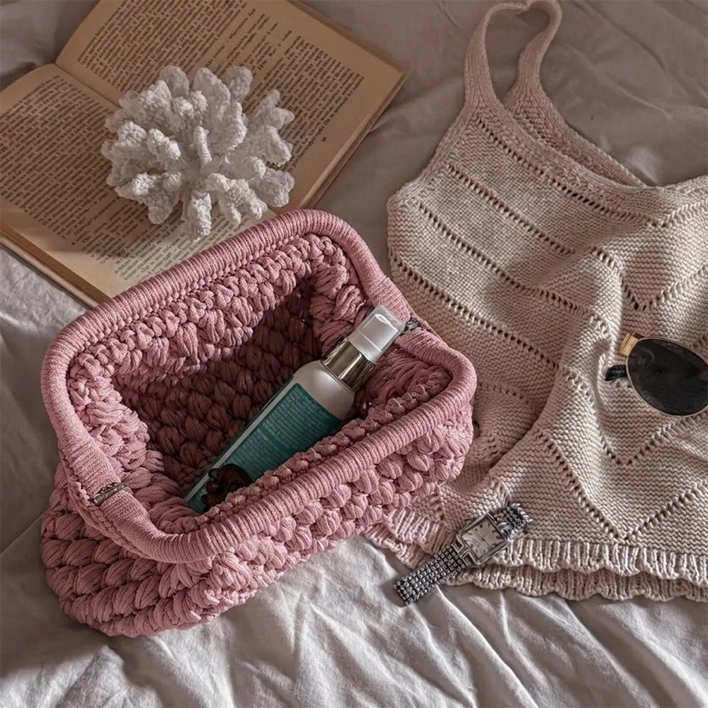 Crochet Cloud Clutch with Hidden Metal Locker - Pink