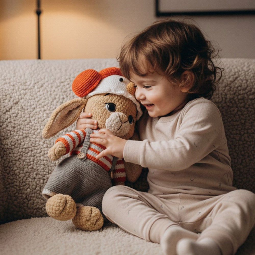 Doudou (peluche) – lapin avec bonnet et casque