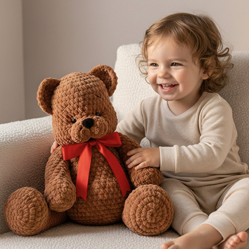 Crochet Plushie Soft Toy – Bear with Red Tie