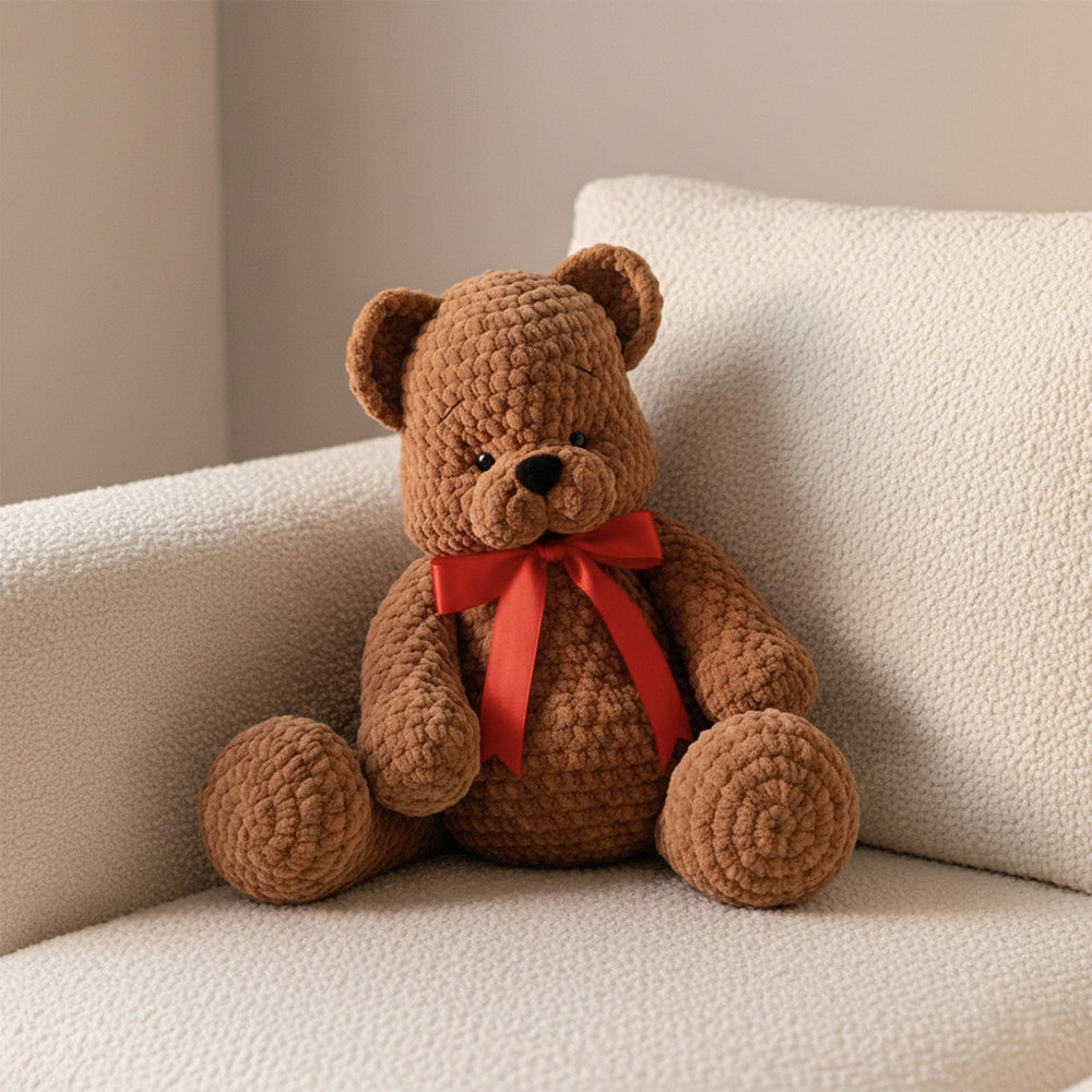 Crochet Plushie Soft Toy – Bear with Red Tie