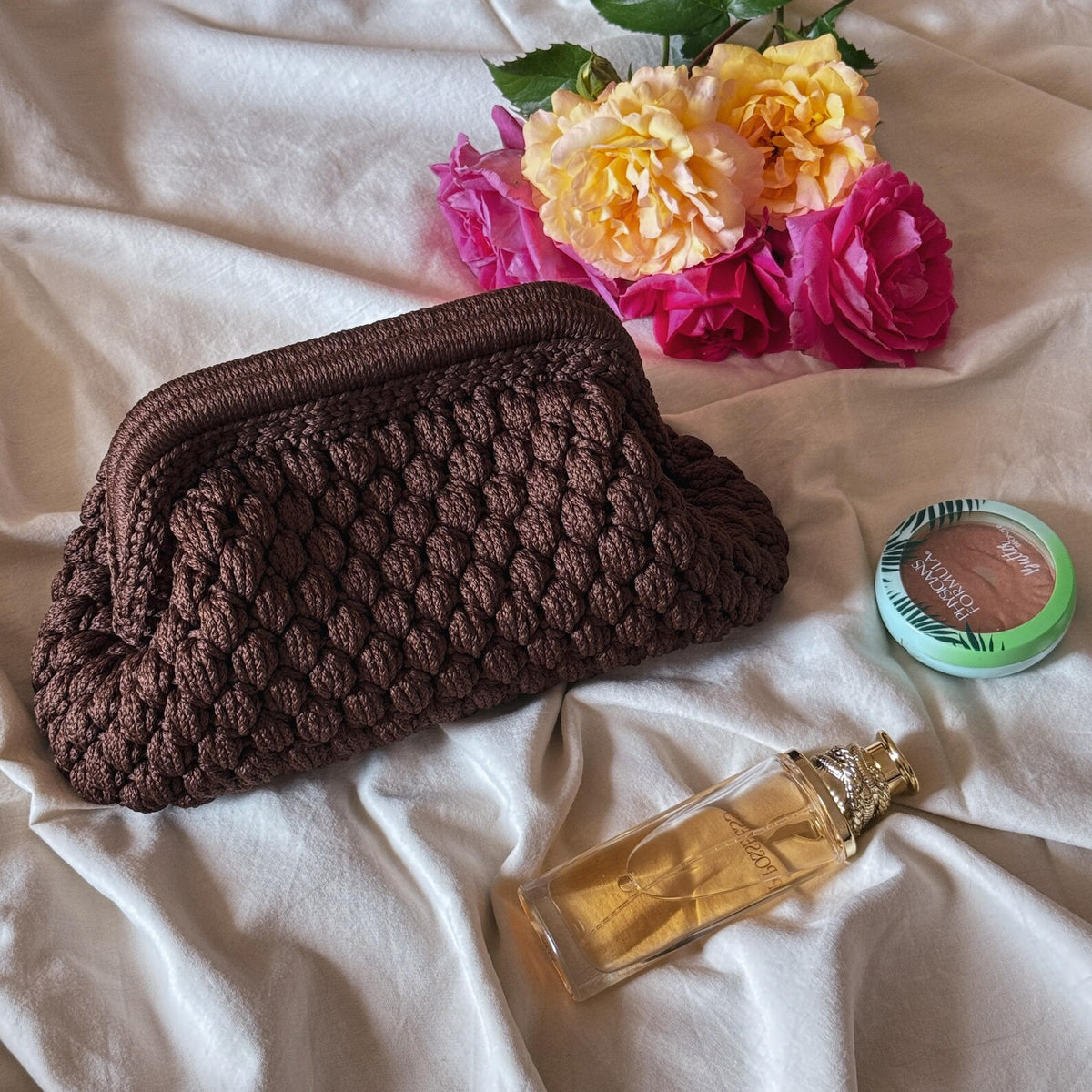 Crochet Cloud Clutch with Hidden Metal Locker - Chocolate