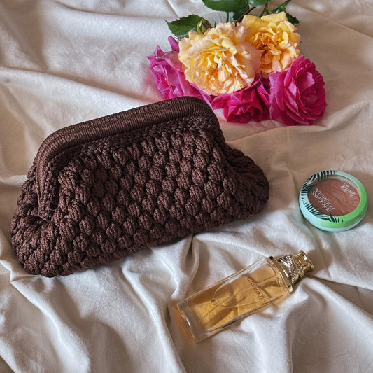 Crochet Cloud Clutch with Hidden Metal Locker - Chocolate