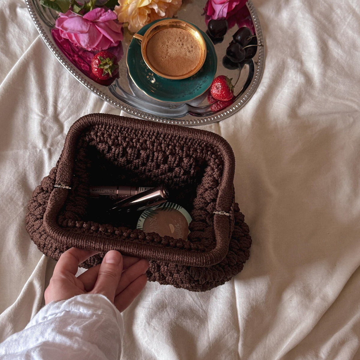 Crochet Cloud Clutch with Hidden Metal Locker - Chocolate