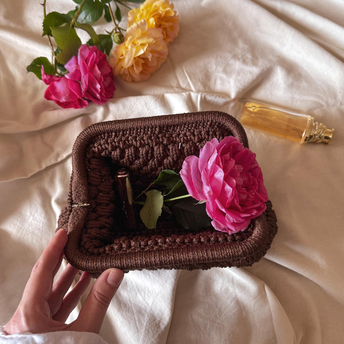Crochet Cloud Clutch with Hidden Metal Locker - Chocolate