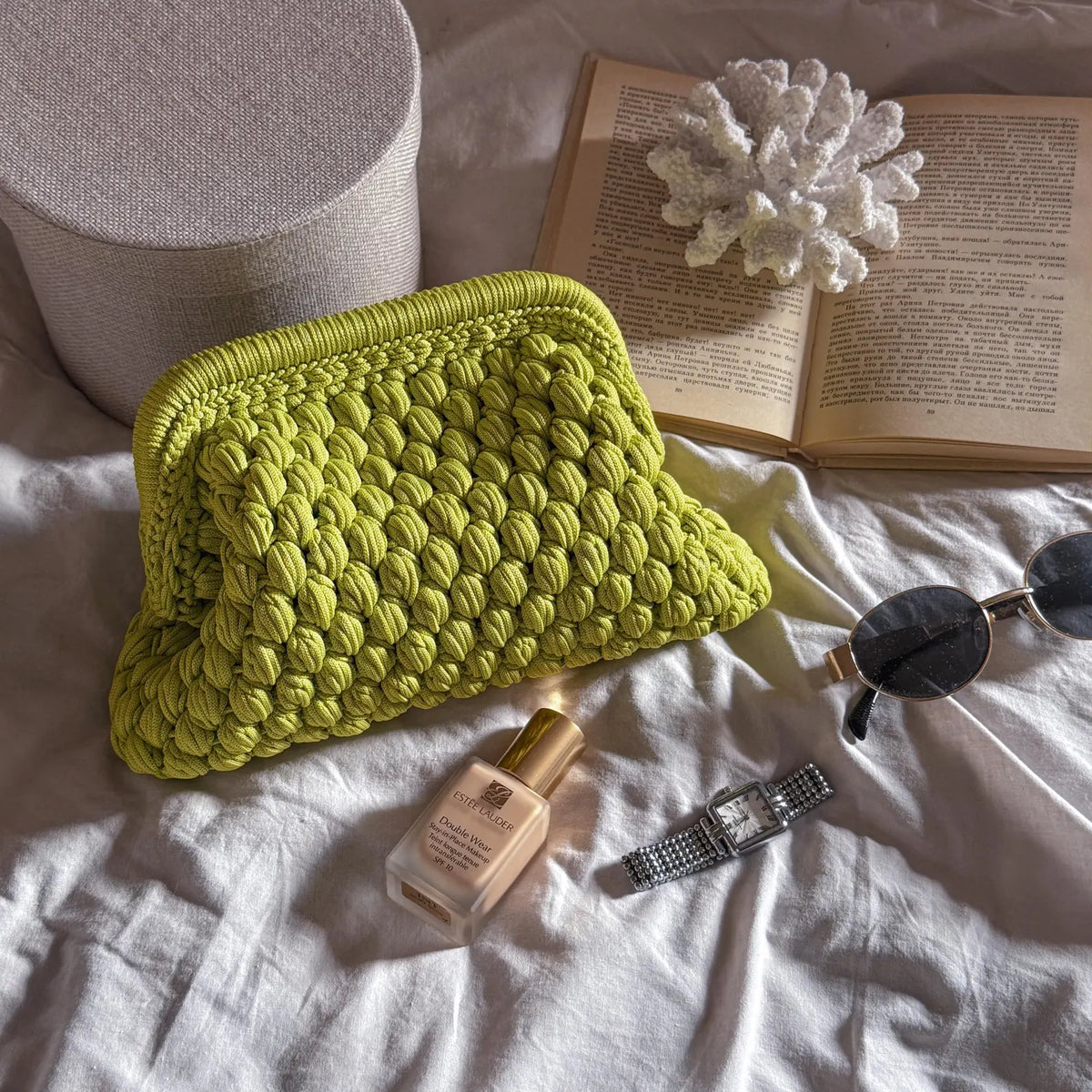 Pochette nuage au crochet avec fermoir métallique caché – vert citron