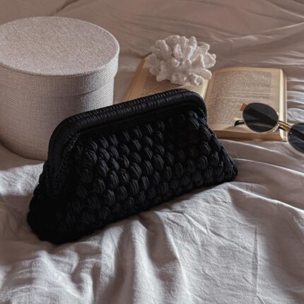 Crochet Cloud Clutch with Hidden Metal Locker - Black