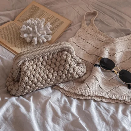 Crochet Cloud Clutch with Hidden Metal Locker - Ivory