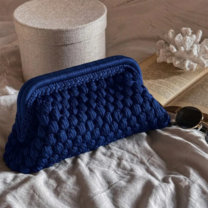 Crochet Cloud Clutch with Hidden Metal Locker - Cornflower Blue