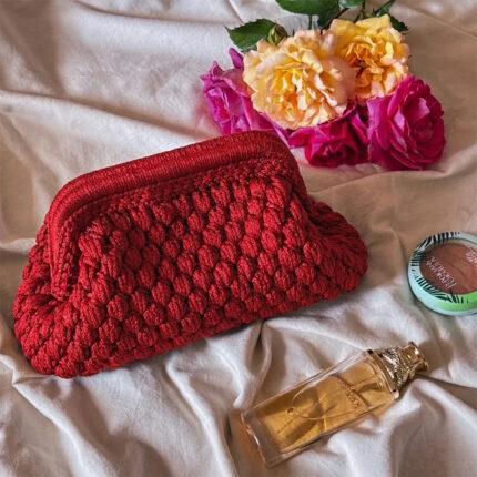Crochet Cloud Clutch with Hidden Metal Locker - Red